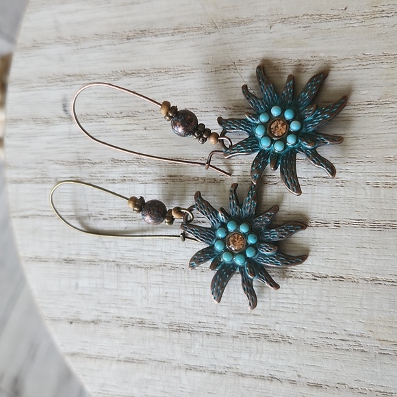 Copper/Bronze Turquoise Drop Earrings - Picture 4 of 4